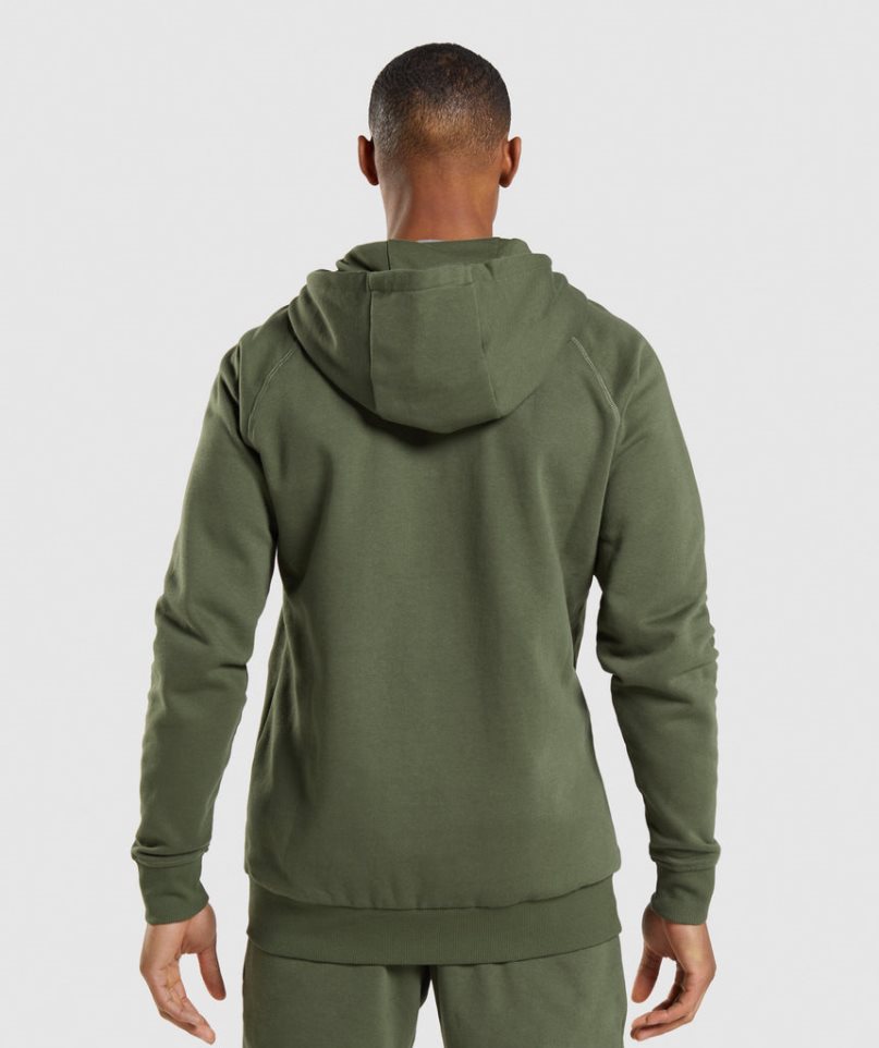 Men's Gymshark Crest Zip Up Hoodie Olive | NZ 1PNEMH